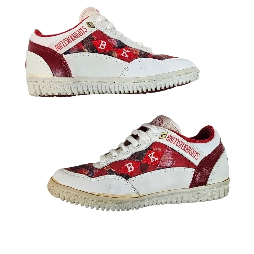 Vintage 80s British Knights Red & White Quilted Leather Sneakers 6.5 Women's‎